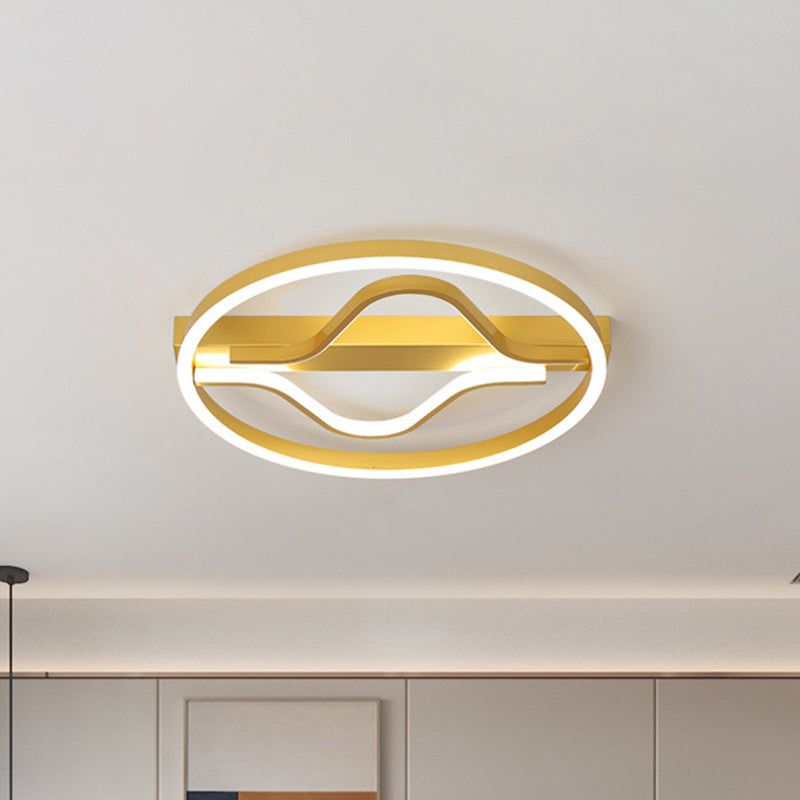 Aluminum Circle Flush Mount Light Modernist Gold 16"/19.5" Wide LED Surface Ceiling Lamp with Ripplet Central, Warm/White Light Gold Clearhalo 'Ceiling Lights' 'Close To Ceiling Lights' 'Close to ceiling' 'Flush mount' Lighting' 1457424