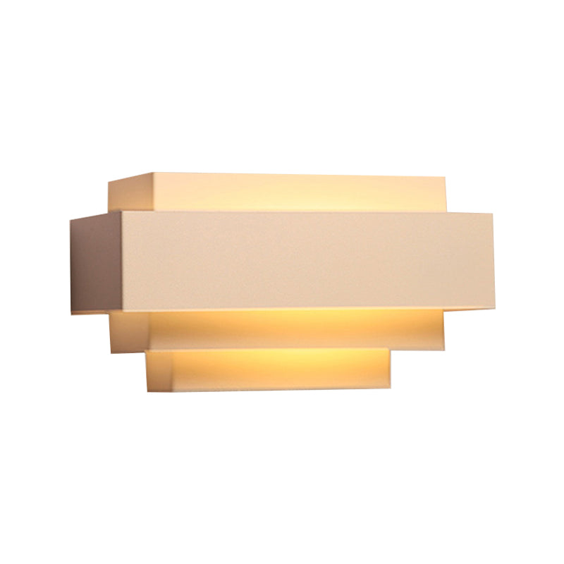 Contemporary Rectangle Wall Lamp with Tiered Design Metal 1 Head Bedroom Wall Sconce Lighting in White Clearhalo 'Cast Iron' 'Glass' 'Industrial' 'Modern wall lights' 'Modern' 'Tiffany' 'Traditional wall lights' 'Wall Lamps & Sconces' 'Wall Lights' Lighting' 145745