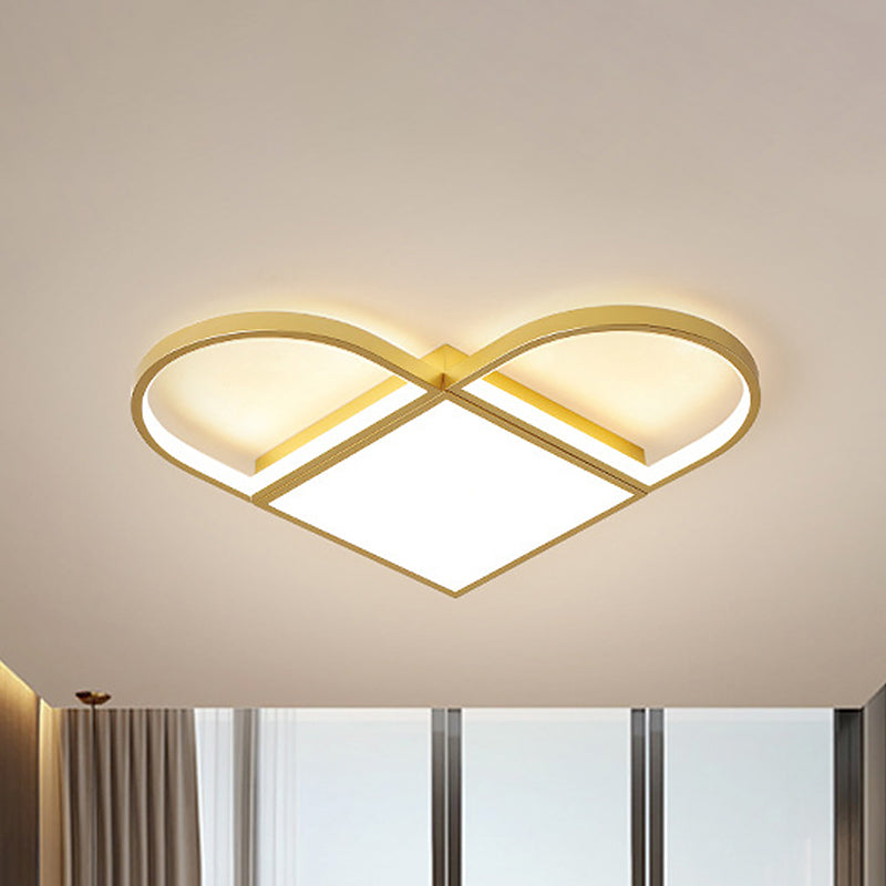 Love Shaped Thin Surface Ceiling Light Modernist Metal Loft House 16.5"/20.5" W LED Flush Mount Lighting in Gold, Warm/White Light Clearhalo 'Ceiling Lights' 'Close To Ceiling Lights' 'Close to ceiling' 'Flush mount' Lighting' 1457459