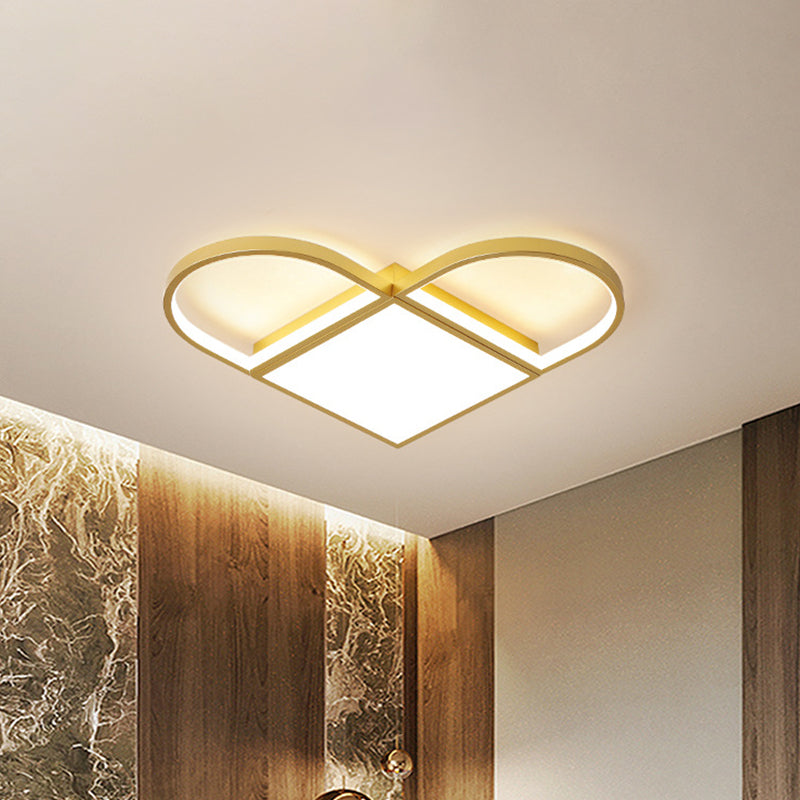 Love Shaped Thin Surface Ceiling Light Modernist Metal Loft House 16.5"/20.5" W LED Flush Mount Lighting in Gold, Warm/White Light Gold Clearhalo 'Ceiling Lights' 'Close To Ceiling Lights' 'Close to ceiling' 'Flush mount' Lighting' 1457460