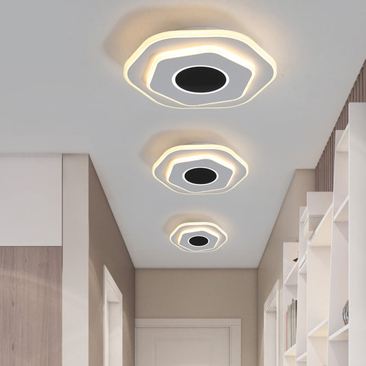 White Layered Hexagon Flush Mount Modern Acrylic LED Flush Mount Ceiling Light Fixture in Warm/White Light Black-White Clearhalo 'Ceiling Lights' 'Close To Ceiling Lights' 'Close to ceiling' 'Flush mount' Lighting' 1457482