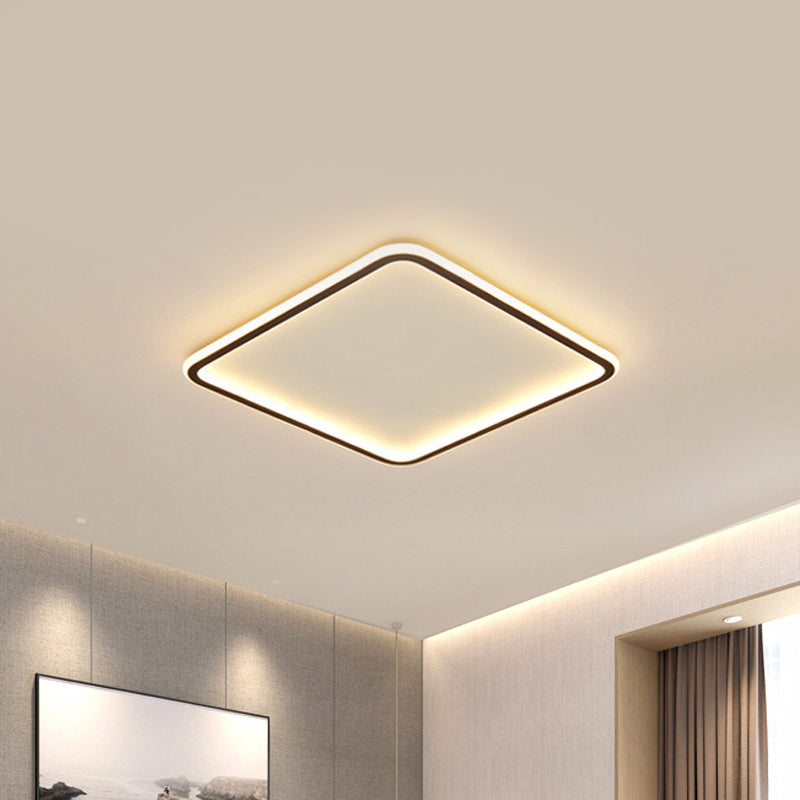 Extra Thin Squared Flush Mount Lamp Minimalist Aluminum Bedroom LED Ceiling Lighting in Black, 16/19.5/23.5 Inch Wide Black Clearhalo 'Ceiling Lights' 'Close To Ceiling Lights' 'Close to ceiling' 'Flush mount' Lighting' 1457493