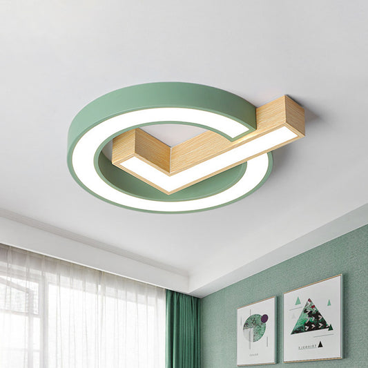 Nordic Checkmark Wood Flush Mount Lamp 18/22 Inches Wide LED Ceiling Mount Lighting in Grey/Green, Warm/White Light Clearhalo 'Ceiling Lights' 'Close To Ceiling Lights' 'Close to ceiling' 'Flush mount' Lighting' 1457511