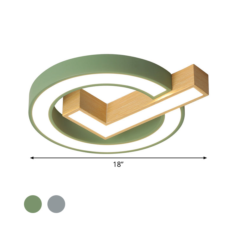 Nordic Checkmark Wood Flush Mount Lamp 18/22 Inches Wide LED Ceiling Mount Lighting in Grey/Green, Warm/White Light Clearhalo 'Ceiling Lights' 'Close To Ceiling Lights' 'Close to ceiling' 'Flush mount' Lighting' 1457515