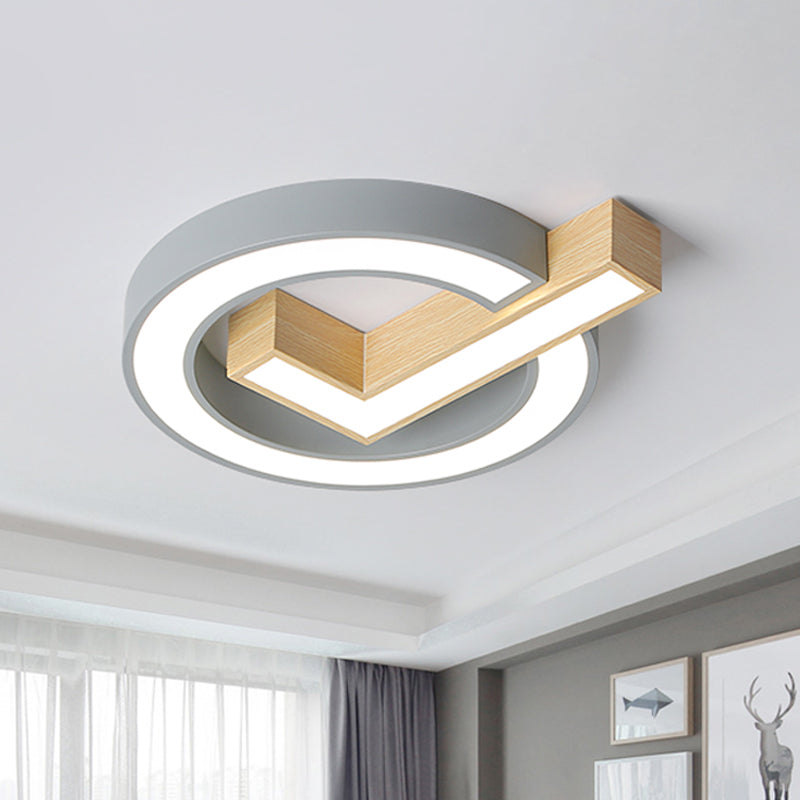 Nordic Checkmark Wood Flush Mount Lamp 18/22 Inches Wide LED Ceiling Mount Lighting in Grey/Green, Warm/White Light Clearhalo 'Ceiling Lights' 'Close To Ceiling Lights' 'Close to ceiling' 'Flush mount' Lighting' 1457517