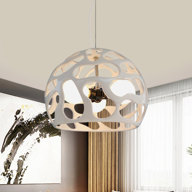 Resin Cutout Dome Hanging Pendant Modern 3 Lights White/Red Ceiling Chandelier over Kitchen Dinette Clearhalo 'Ceiling Lights' 'Chandeliers' 'Modern Chandeliers' 'Modern' Lighting' 1457522