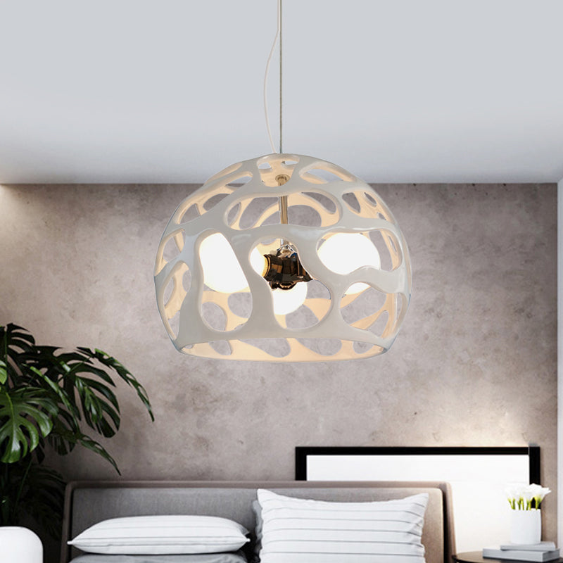 Resin Cutout Dome Hanging Pendant Modern 3 Lights White/Red Ceiling Chandelier over Kitchen Dinette Clearhalo 'Ceiling Lights' 'Chandeliers' 'Modern Chandeliers' 'Modern' Lighting' 1457523