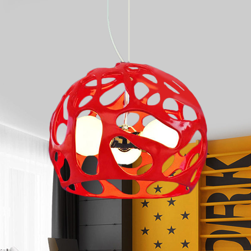 Resin Cutout Dome Hanging Pendant Modern 3 Lights White/Red Ceiling Chandelier over Kitchen Dinette Red Clearhalo 'Ceiling Lights' 'Chandeliers' 'Modern Chandeliers' 'Modern' Lighting' 1457526