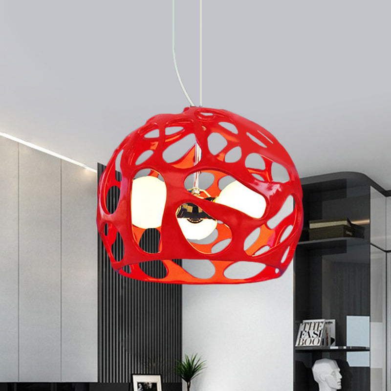 Resin Cutout Dome Hanging Pendant Modern 3 Lights White/Red Ceiling Chandelier over Kitchen Dinette Clearhalo 'Ceiling Lights' 'Chandeliers' 'Modern Chandeliers' 'Modern' Lighting' 1457527