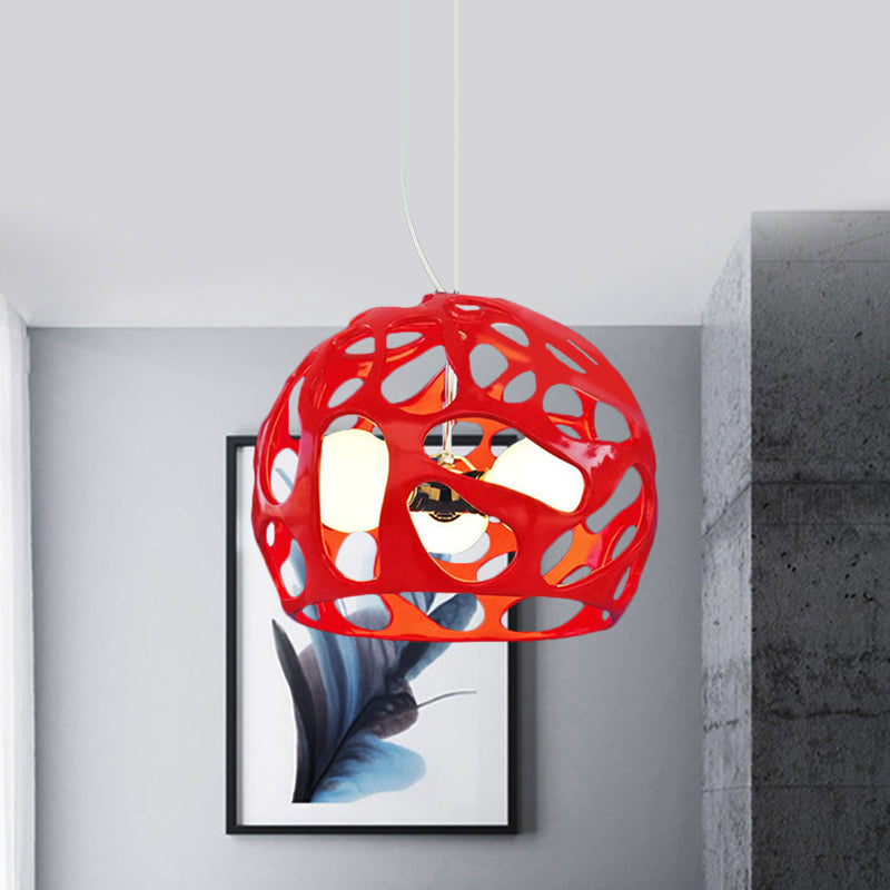 Resin Cutout Dome Hanging Pendant Modern 3 Lights White/Red Ceiling Chandelier over Kitchen Dinette Clearhalo 'Ceiling Lights' 'Chandeliers' 'Modern Chandeliers' 'Modern' Lighting' 1457528