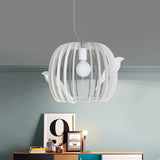 Drum Shaped Birdcage Pendant Lamp Modern Iron 1 Bulb Dinette Hanging Ceiling Light in White with Bird Decor Clearhalo 'Ceiling Lights' 'Modern Pendants' 'Modern' 'Pendant Lights' 'Pendants' Lighting' 1457541