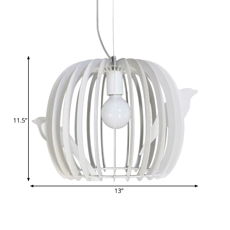 Drum Shaped Birdcage Pendant Lamp Modern Iron 1 Bulb Dinette Hanging Ceiling Light in White with Bird Decor Clearhalo 'Ceiling Lights' 'Modern Pendants' 'Modern' 'Pendant Lights' 'Pendants' Lighting' 1457543