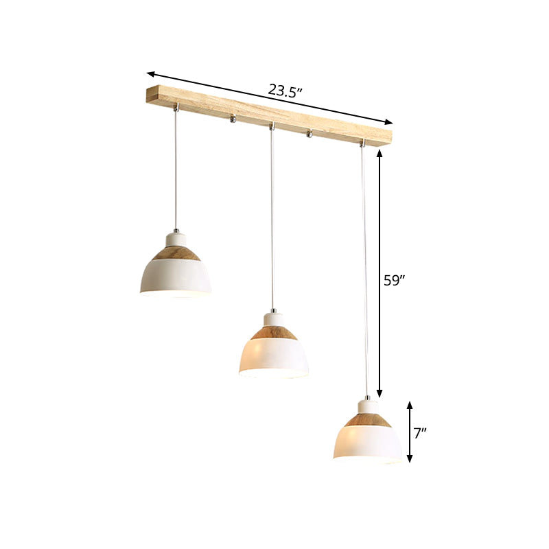 Bowled Splicing Multi-Pendant Nordic Iron 3 Heads White and Wood Suspension Light over Table Clearhalo 'Ceiling Lights' 'Modern Pendants' 'Modern' 'Pendant Lights' 'Pendants' Lighting' 1457568