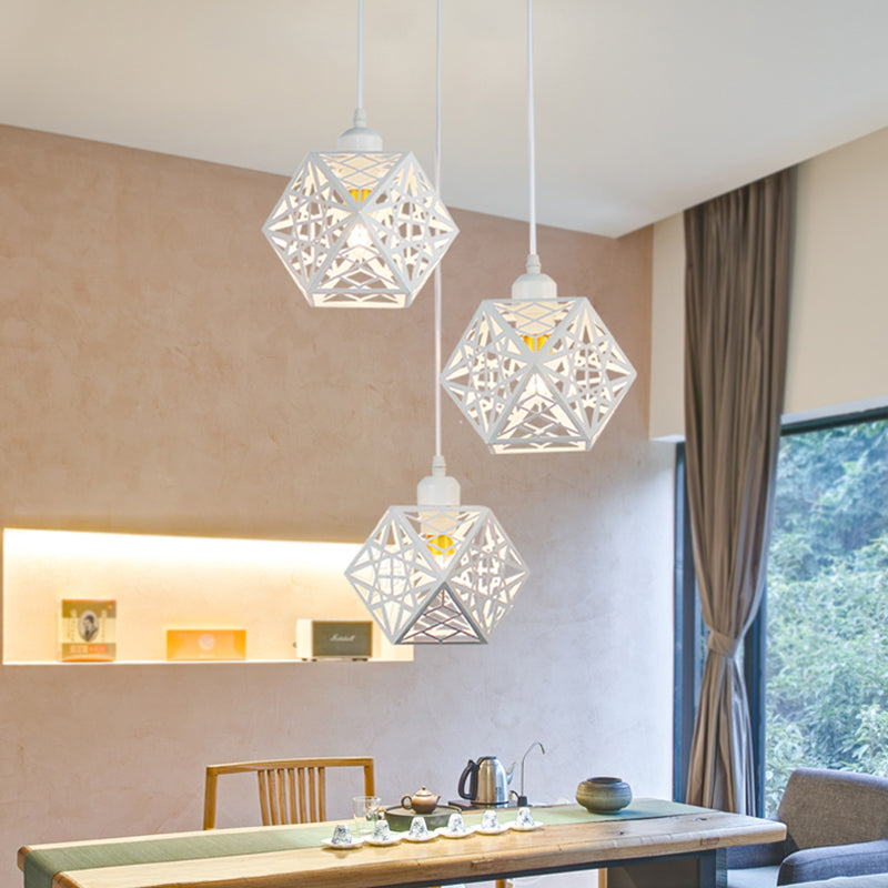 Modern Novelty Snowflake Cage Pendant Iron 3 Lights Hotel Multi Light Ceiling Light in White/Black Clearhalo 'Ceiling Lights' 'Modern Pendants' 'Modern' 'Pendant Lights' 'Pendants' Lighting' 1457579