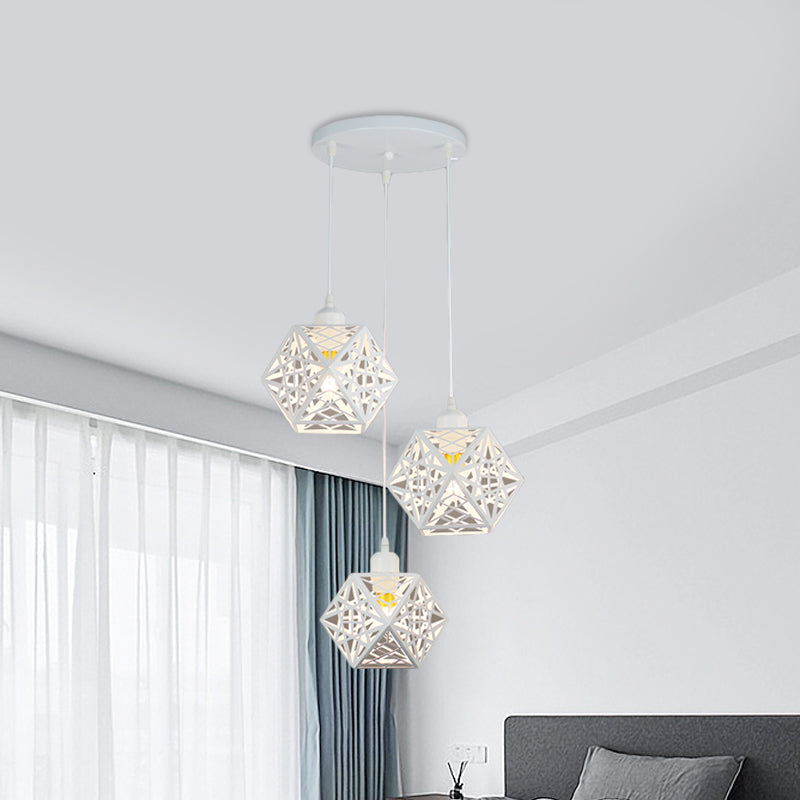 Modern Novelty Snowflake Cage Pendant Iron 3 Lights Hotel Multi Light Ceiling Light in White/Black Clearhalo 'Ceiling Lights' 'Modern Pendants' 'Modern' 'Pendant Lights' 'Pendants' Lighting' 1457580