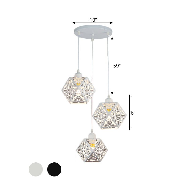 Modern Novelty Snowflake Cage Pendant Iron 3 Lights Hotel Multi Light Ceiling Light in White/Black Clearhalo 'Ceiling Lights' 'Modern Pendants' 'Modern' 'Pendant Lights' 'Pendants' Lighting' 1457582