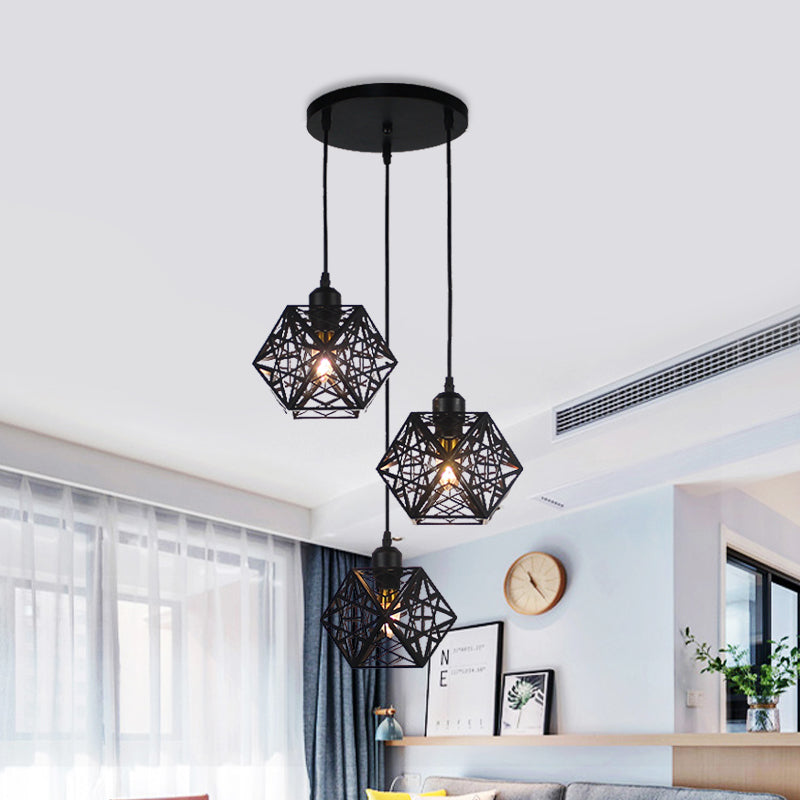 Modern Novelty Snowflake Cage Pendant Iron 3 Lights Hotel Multi Light Ceiling Light in White/Black Clearhalo 'Ceiling Lights' 'Modern Pendants' 'Modern' 'Pendant Lights' 'Pendants' Lighting' 1457584