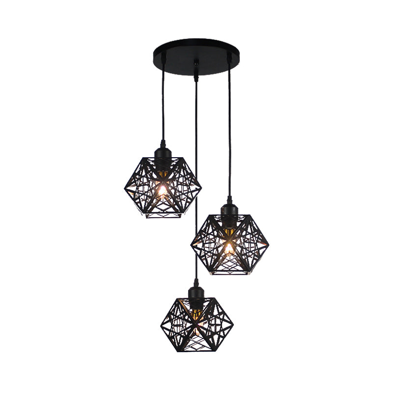 Modern Novelty Snowflake Cage Pendant Iron 3 Lights Hotel Multi Light Ceiling Light in White/Black Clearhalo 'Ceiling Lights' 'Modern Pendants' 'Modern' 'Pendant Lights' 'Pendants' Lighting' 1457586