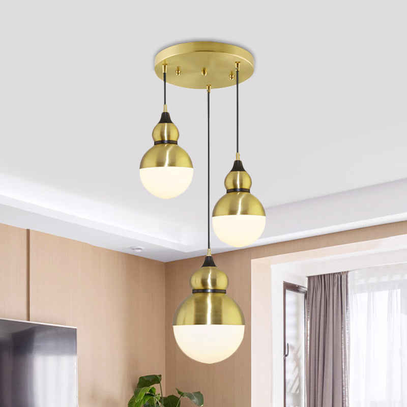 Gourd Dinette Multi-Light Pendant Cream Matte Glass 3 Bulbs Modernism Hanging Light in Brass Brass Clearhalo 'Ceiling Lights' 'Glass shade' 'Glass' 'Modern Pendants' 'Modern' 'Pendant Lights' 'Pendants' Lighting' 1457592