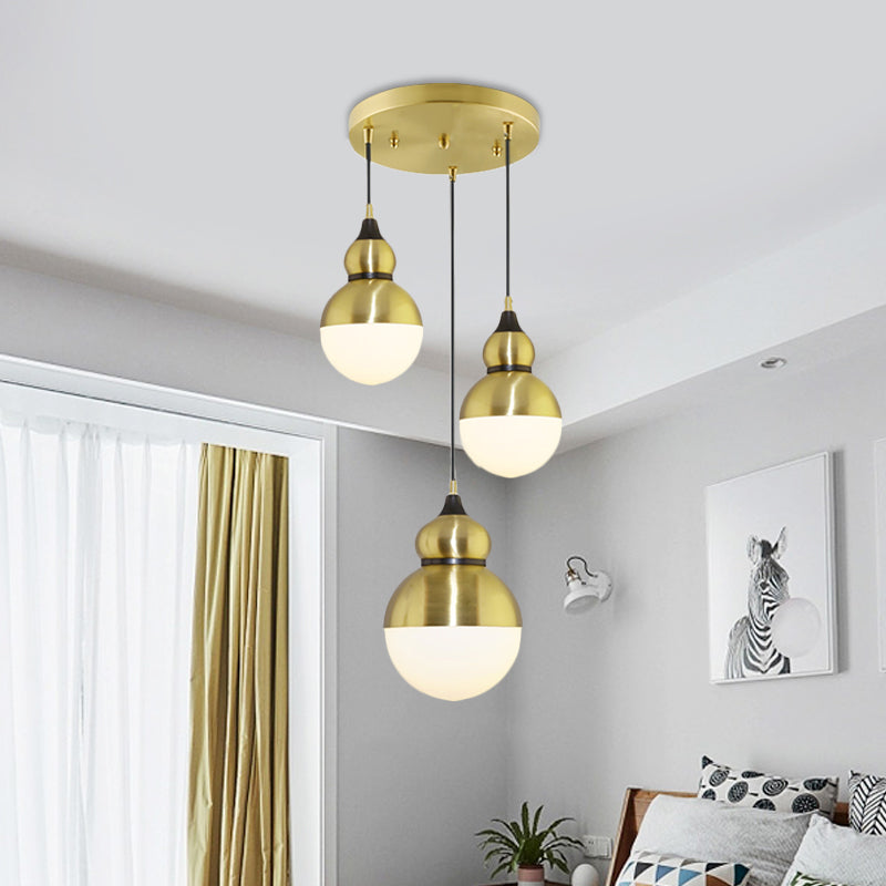 Gourd Dinette Multi-Light Pendant Cream Matte Glass 3 Bulbs Modernism Hanging Light in Brass Clearhalo 'Ceiling Lights' 'Glass shade' 'Glass' 'Modern Pendants' 'Modern' 'Pendant Lights' 'Pendants' Lighting' 1457593