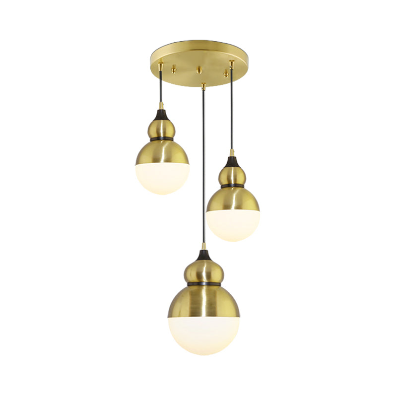 Gourd Dinette Multi-Light Pendant Cream Matte Glass 3 Bulbs Modernism Hanging Light in Brass Clearhalo 'Ceiling Lights' 'Glass shade' 'Glass' 'Modern Pendants' 'Modern' 'Pendant Lights' 'Pendants' Lighting' 1457595