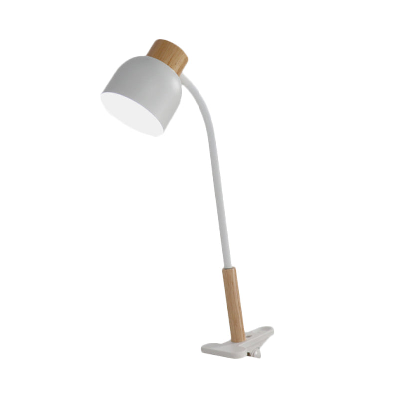 Bowl Shade Studio Clamp Desk Lamp Iron 1-Light Nordic Style Task Light in Green/White and Wood with Flexible Arm Clearhalo 'Lamps' 'Table Lamps' Lighting' 1457609