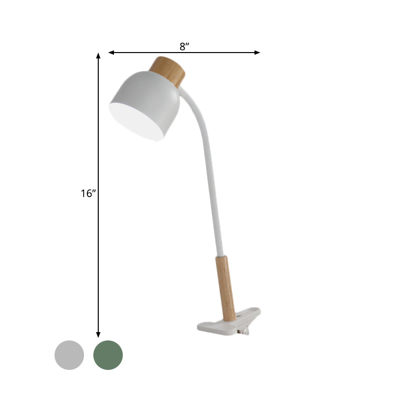 Bowl Shade Studio Clamp Desk Lamp Iron 1-Light Nordic Style Task Light in Green/White and Wood with Flexible Arm Clearhalo 'Lamps' 'Table Lamps' Lighting' 1457610