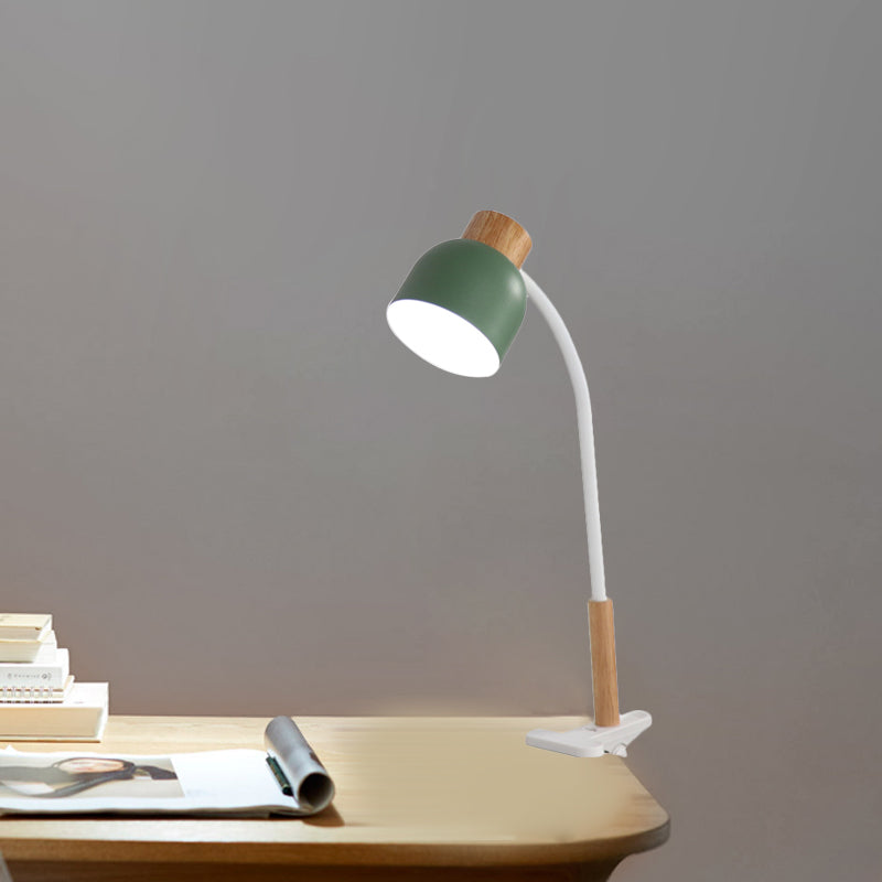Bowl Shade Studio Clamp Desk Lamp Iron 1-Light Nordic Style Task Light in Green/White and Wood with Flexible Arm Clearhalo 'Lamps' 'Table Lamps' Lighting' 1457613