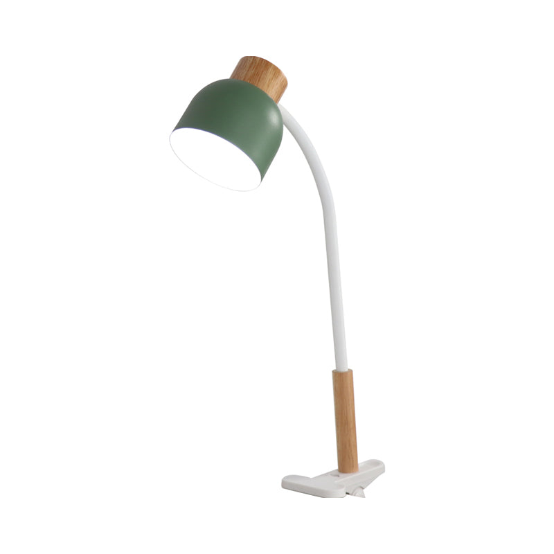 Bowl Shade Studio Clamp Desk Lamp Iron 1-Light Nordic Style Task Light in Green/White and Wood with Flexible Arm Clearhalo 'Lamps' 'Table Lamps' Lighting' 1457614