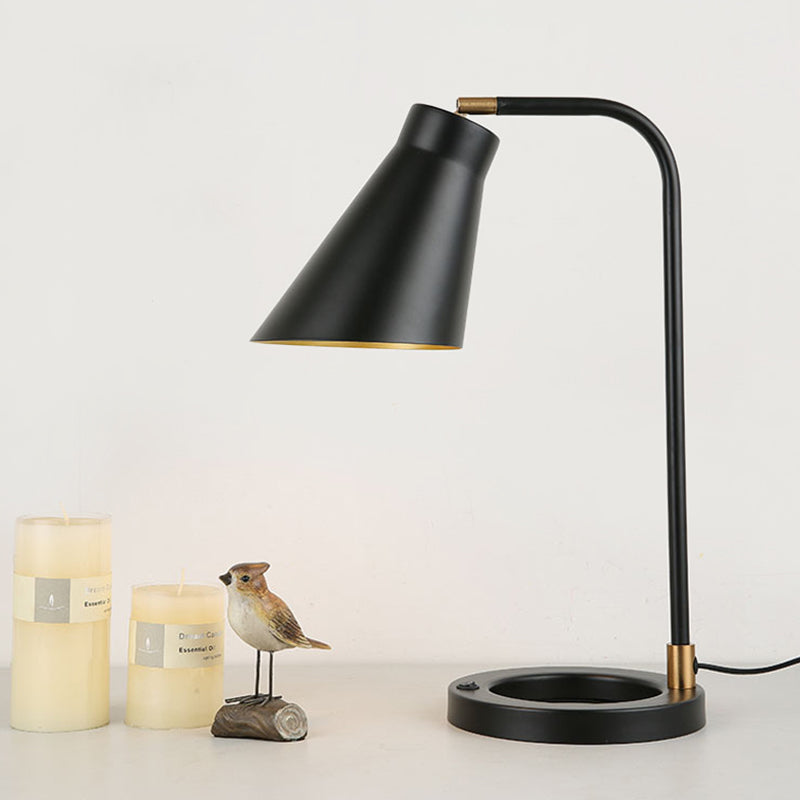 Angled Shade Table Light Minimalist Metal 1 Bulb Black Night Lamp with Squared Stand and Ring Base Black Clearhalo 'Lamps' 'Table Lamps' Lighting' 1457615