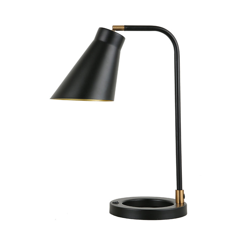 Angled Shade Table Light Minimalist Metal 1 Bulb Black Night Lamp with Squared Stand and Ring Base Clearhalo 'Lamps' 'Table Lamps' Lighting' 1457617