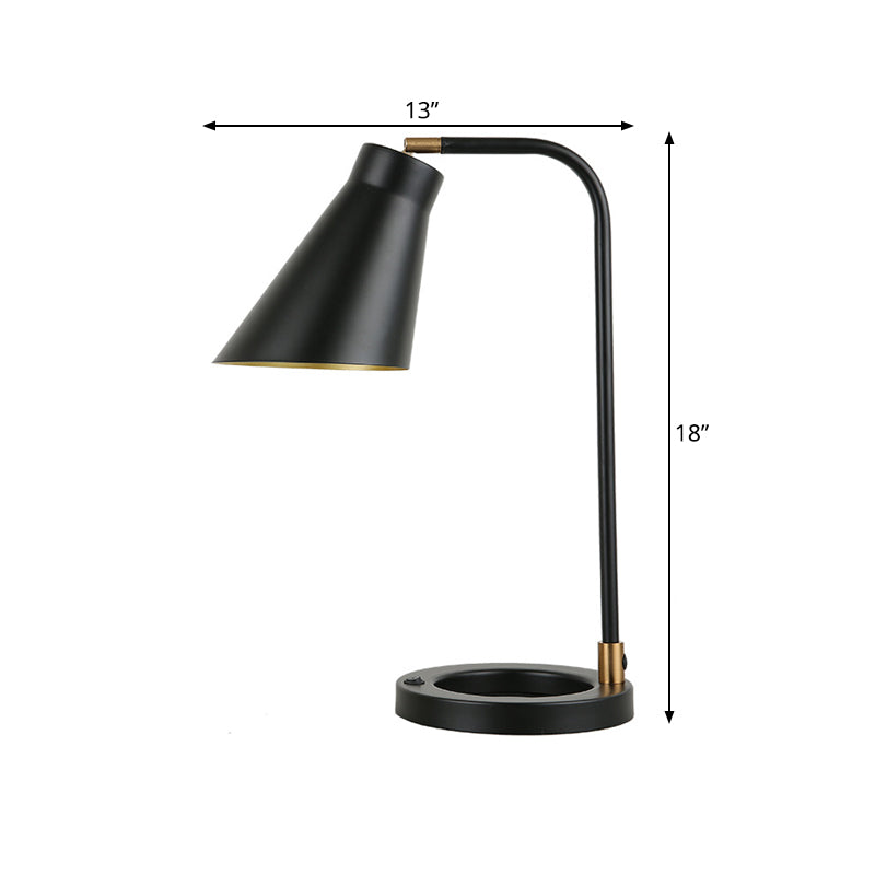 Angled Shade Table Light Minimalist Metal 1 Bulb Black Night Lamp with Squared Stand and Ring Base Clearhalo 'Lamps' 'Table Lamps' Lighting' 1457619