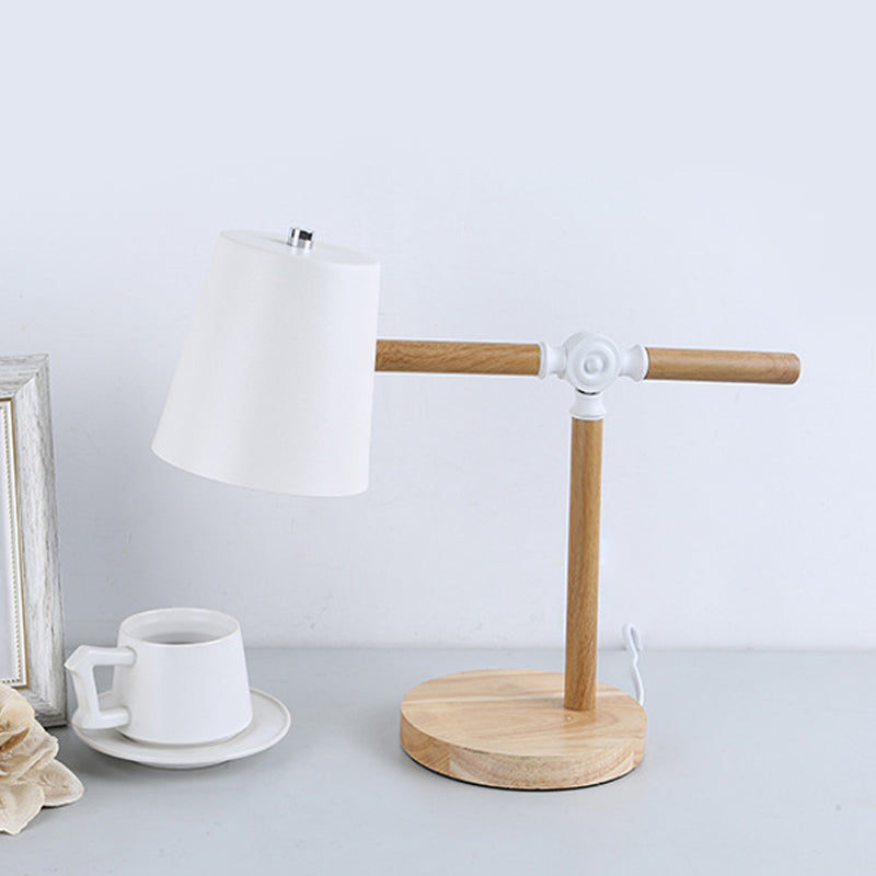 Wood Swing Arm Table Lamp Nordic 1 Light Nightstand Light with Barrel Shade in Black/White/Pink Clearhalo 'Lamps' 'Table Lamps' Lighting' 1457635