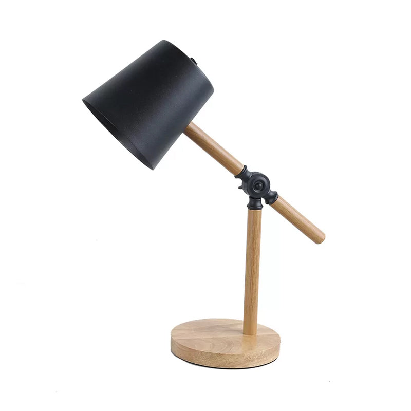 Wood Swing Arm Table Lamp Nordic 1 Light Nightstand Light with Barrel Shade in Black/White/Pink Clearhalo 'Lamps' 'Table Lamps' Lighting' 1457640