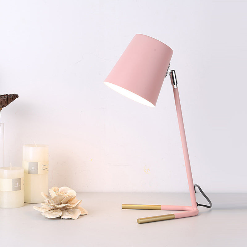 Pink/Green Tapered Nightstand Light Macaron 1 Head Iron Table Lighting with Swivelable Design and Fork Base Pink Clearhalo 'Lamps' 'Table Lamps' Lighting' 1457651