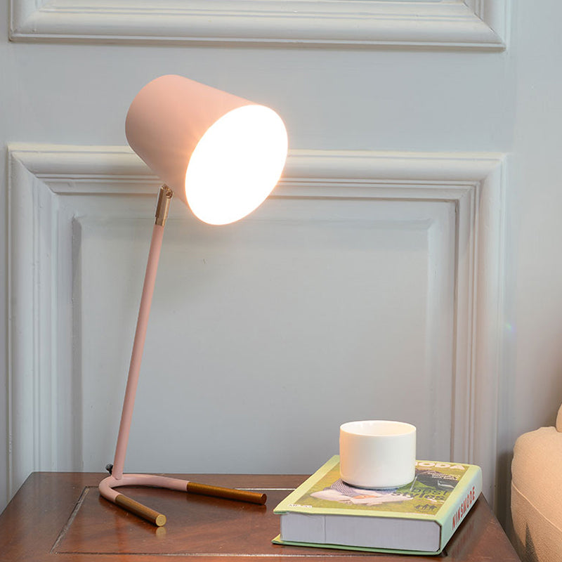 Pink/Green Tapered Nightstand Light Macaron 1 Head Iron Table Lighting with Swivelable Design and Fork Base Clearhalo 'Lamps' 'Table Lamps' Lighting' 1457653