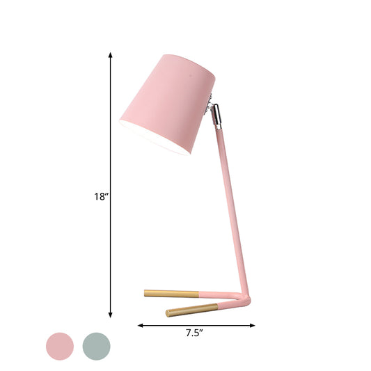 Pink/Green Tapered Nightstand Light Macaron 1 Head Iron Table Lighting with Swivelable Design and Fork Base Clearhalo 'Lamps' 'Table Lamps' Lighting' 1457655