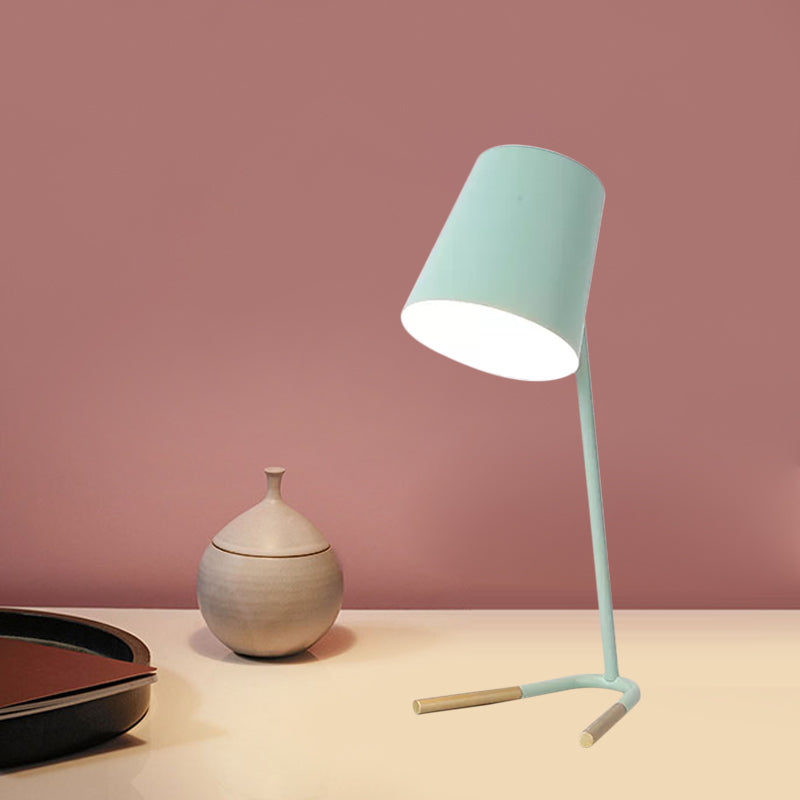 Pink/Green Tapered Nightstand Light Macaron 1 Head Iron Table Lighting with Swivelable Design and Fork Base Clearhalo 'Lamps' 'Table Lamps' Lighting' 1457658