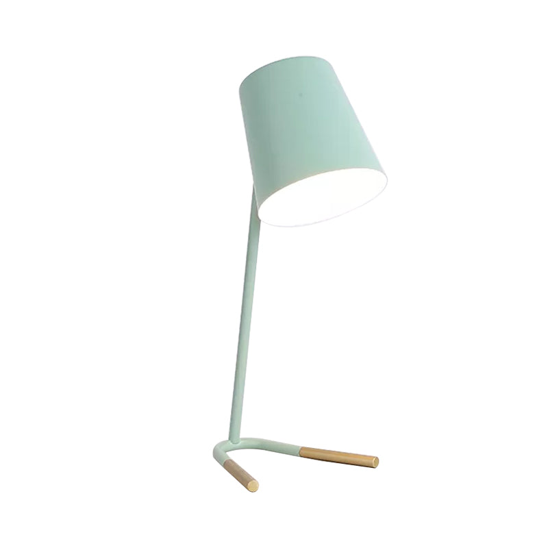 Pink/Green Tapered Nightstand Light Macaron 1 Head Iron Table Lighting with Swivelable Design and Fork Base Clearhalo 'Lamps' 'Table Lamps' Lighting' 1457659
