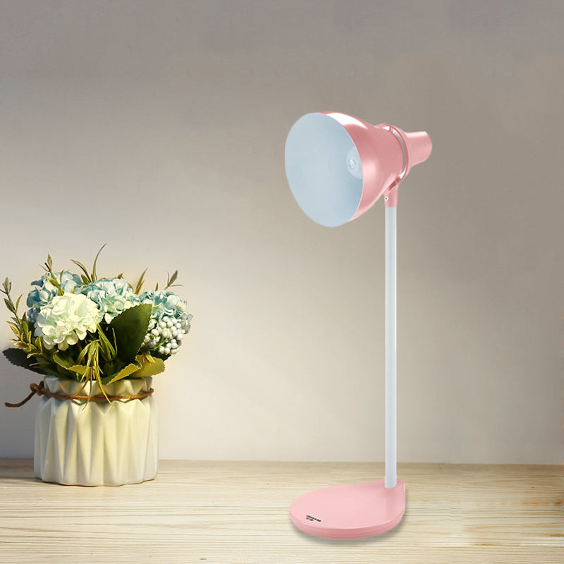 Horn Shade Bendable Reading Lamp Macaron Iron 1 Head Pink/Green Desk Light with Embedded On Off Switch Clearhalo 'Lamps' 'Table Lamps' Lighting' 1457679