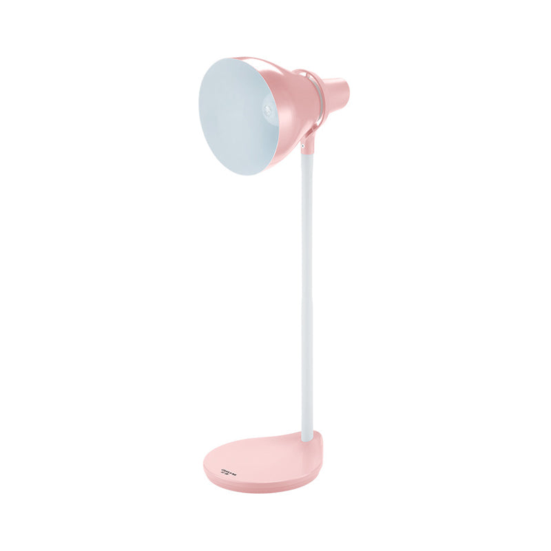 Horn Shade Bendable Reading Lamp Macaron Iron 1 Head Pink/Green Desk Light with Embedded On Off Switch Clearhalo 'Lamps' 'Table Lamps' Lighting' 1457681