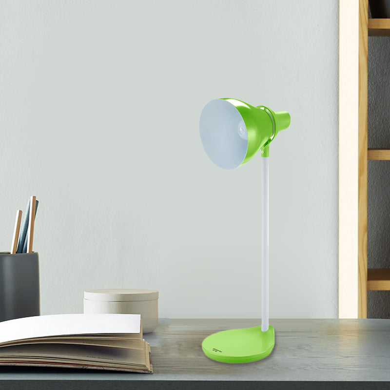 Horn Shade Bendable Reading Lamp Macaron Iron 1 Head Pink/Green Desk Light with Embedded On Off Switch Clearhalo 'Lamps' 'Table Lamps' Lighting' 1457684