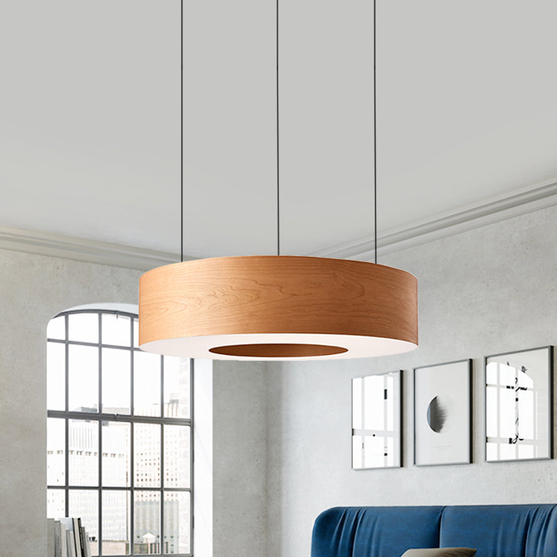 Brown Hollowed Round LED Pendant Light Simple Wooden Hanging Ceiling Light for Restaurant Clearhalo 'Ceiling Lights' 'Modern Pendants' 'Modern' 'Pendant Lights' 'Pendants' Lighting' 1457786