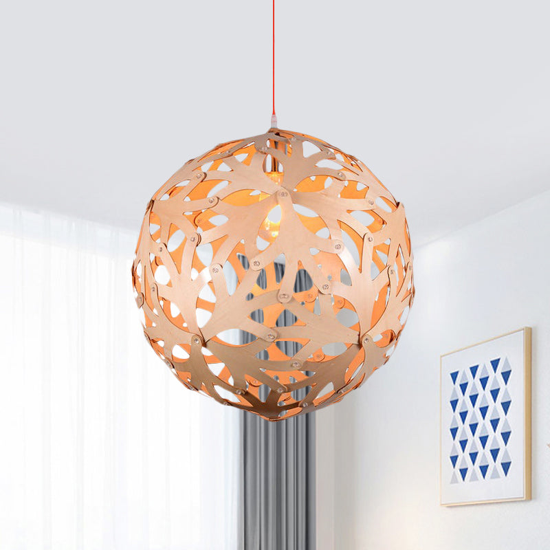 Hollowed Out Globe Pendant Light Modern Bamboo Braided 1 Head Lounge Ceiling Suspension Lamp in Wood Clearhalo 'Ceiling Lights' 'Pendant Lights' 'Pendants' Lighting' 1457811