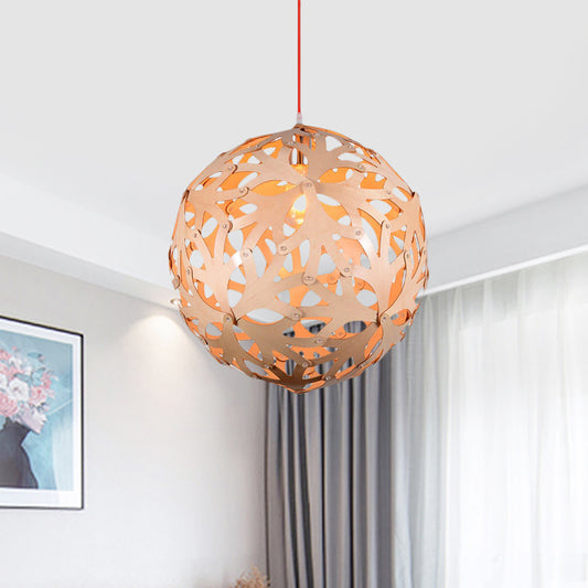 Hollowed Out Globe Pendant Light Modern Bamboo Braided 1 Head Lounge Ceiling Suspension Lamp in Wood Clearhalo 'Ceiling Lights' 'Pendant Lights' 'Pendants' Lighting' 1457812