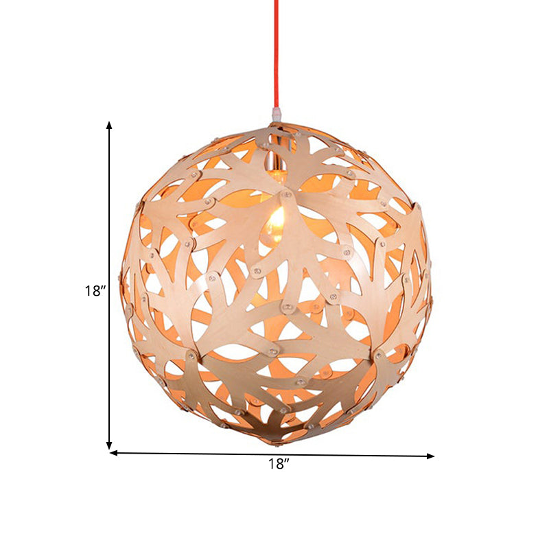 Hollowed Out Globe Pendant Light Modern Bamboo Braided 1 Head Lounge Ceiling Suspension Lamp in Wood Clearhalo 'Ceiling Lights' 'Pendant Lights' 'Pendants' Lighting' 1457815