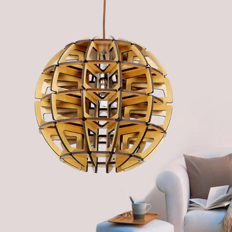 Hand-Worked Beehive Ball Hanging Light Asia Novelty Wood 1-Light Brown Pendant Ceiling Lamp Brown Clearhalo 'Ceiling Lights' 'Pendant Lights' 'Pendants' Lighting' 1457821_4280db76-d917-4b34-88cd-cdc5d269546d