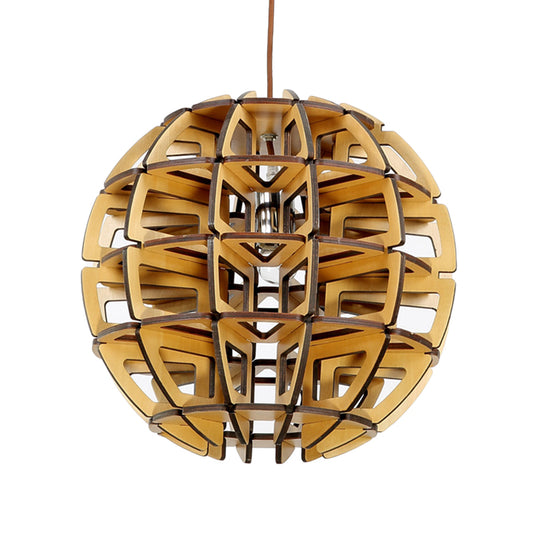 Hand-Worked Beehive Ball Hanging Light Asia Novelty Wood 1-Light Brown Pendant Ceiling Lamp Clearhalo 'Ceiling Lights' 'Pendant Lights' 'Pendants' Lighting' 1457823