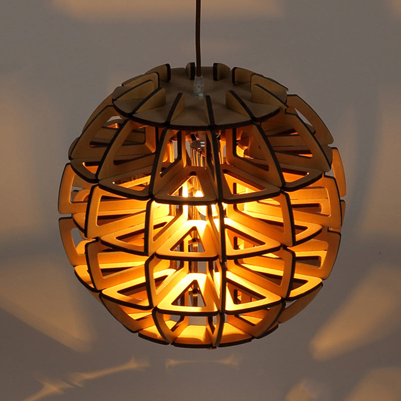 Hand-Worked Beehive Ball Hanging Light Asia Novelty Wood 1-Light Brown Pendant Ceiling Lamp Clearhalo 'Ceiling Lights' 'Pendant Lights' 'Pendants' Lighting' 1457824