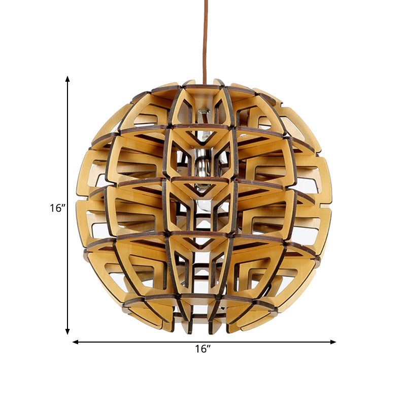 Hand-Worked Beehive Ball Hanging Light Asia Novelty Wood 1-Light Brown Pendant Ceiling Lamp Clearhalo 'Ceiling Lights' 'Pendant Lights' 'Pendants' Lighting' 1457825